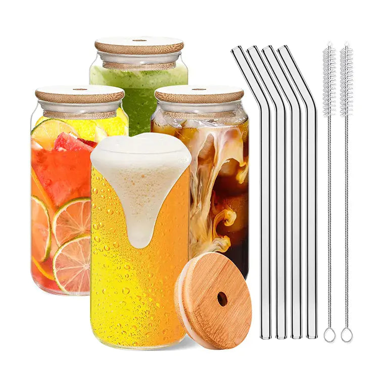 Mason Jar Cup Set with Lid and Straw for Drinks
