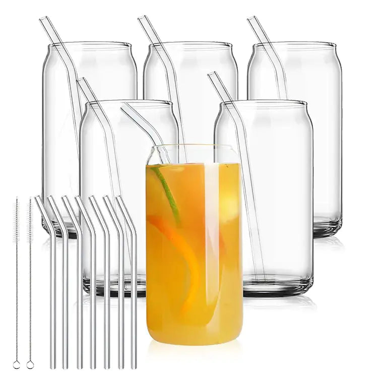 Mason Jar Cup Set with Lid and Straw for Drinks